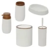 Set accessori da bagno 5 pz. serie LONDON in abs bianco con particolari effetto legno