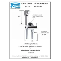 Set idroscopino igienico cromato doccetta + flessibile + rubinetto + supporto a muro REMER