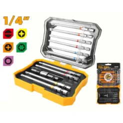 Set 11 inserti bits prolungati per avvitatore attacco 1/4" x 100 mm. TOLSEN 20375