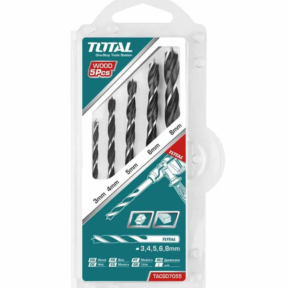 Set 5 pezzi punte trapano per legno mm.3/4/5/6/8 TOTTACSD7055