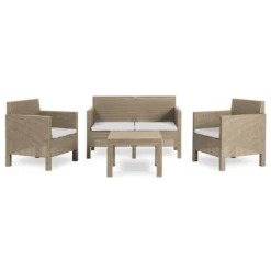 Set salotto da giardino 4 posti PENELOPE in resina effetto rattan color cappuccino
