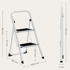 Sgabello salvaspazio in acciaio 2 gradini scaletto basso portata max 150kg