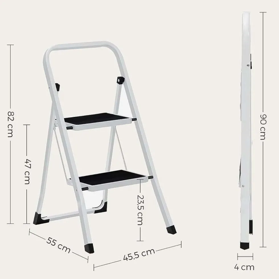 Sgabello salvaspazio in acciaio 2 gradini scaletto basso portata max 150kg