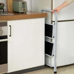 Sgabello salvaspazio in acciaio 2 gradini scaletto basso portata max 150kg