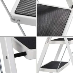 Sgabello salvaspazio in acciaio 2 gradini scaletto basso portata max 150kg