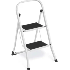 Sgabello salvaspazio in acciaio 2 gradini scaletto basso portata max 150kg