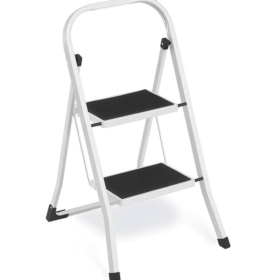 Sgabello salvaspazio in acciaio 2 gradini scaletto basso portata max 150kg