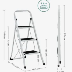 Sgabello salvaspazio in acciaio 3 gradini scaletto basso portata max 150kg