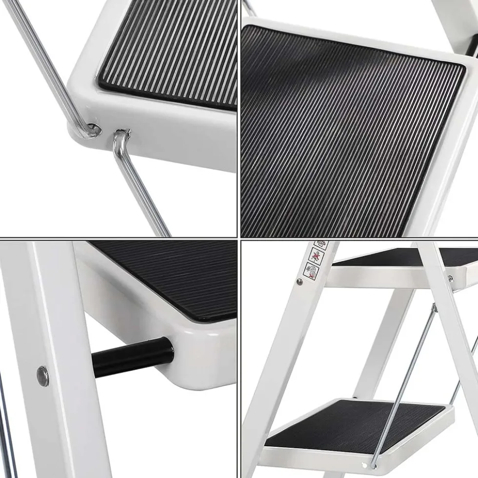 Sgabello salvaspazio in acciaio 3 gradini scaletto basso portata max 150kg