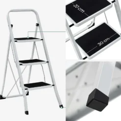 Sgabello salvaspazio in acciaio 3 gradini scaletto basso portata max 150kg