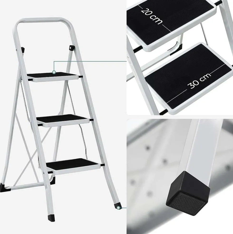 Sgabello salvaspazio in acciaio 3 gradini scaletto basso portata max 150kg