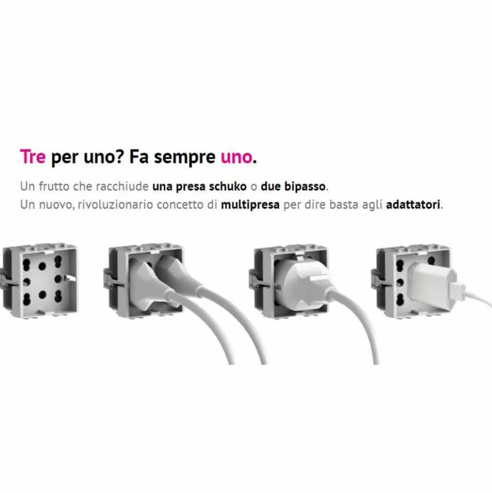 SIDE Presa universale schuko + 2 bivalenti adattabile Bticino Matix