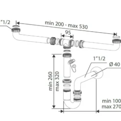 Sifone pvc a S autopulente 2 vie 1"1/2 x 40 con attacco lavatrice/lavastoviglie per lavello cucina