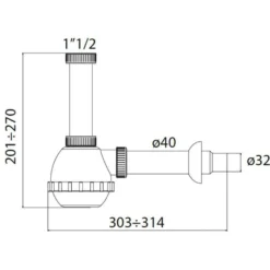 Sifone pvc 1 via 1"1/2 bianco senza piletta per lavello cucina MARYPLAST S500