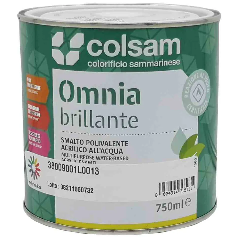 Smalto acrilico all'acqua lucido brillante OMNIA bianco - nero tinte RAL e NCS inodore antigraffio COL. SAMMARINESE vari formati