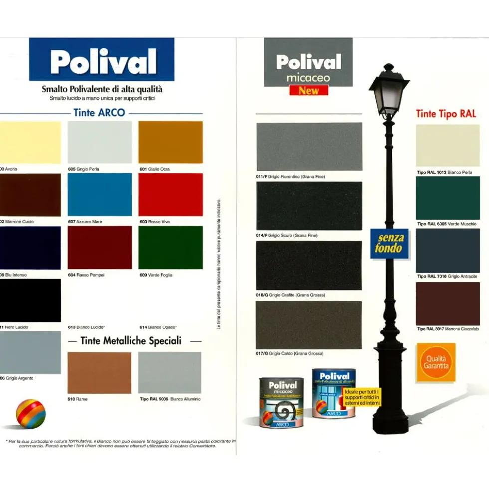 Smalto polivalente a mano unica per supporti critici ARCO POLIVAL lt.0,750 colori di cartella