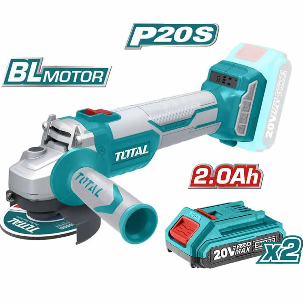 Smerigliatrice angolare a batteria 20V 2Ah litio 2 batt. + caric. motore brushless TOTTAGLI1152