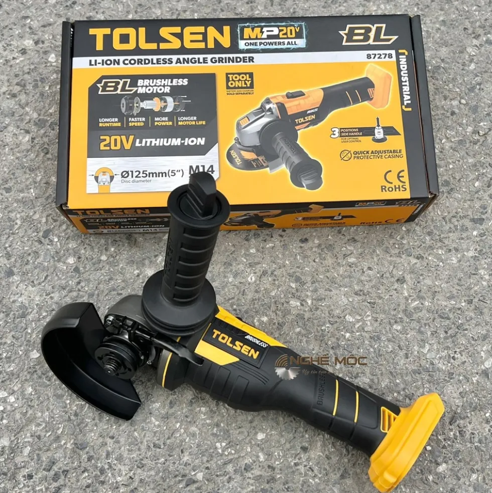 Smerigliatrice angolare a batteria 20V BRUSHLESS mm.125 serie MP20V con 2 batterie 20V 2.0Ah litio + caricabatteria TOLSEN 87278