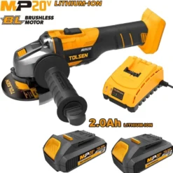 Smerigliatrice angolare a batteria 20V BRUSHLESS mm.125 serie MP20V con 2 batterie 20V 2.0Ah litio + caricabatteria TOLSEN 87278