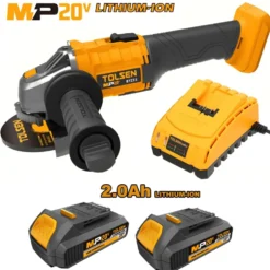 Smerigliatrice angolare a batteria 20V mm.115 con 2 batterie 20V 2.0Ah litio + caricabatteria TOLSEN 87223