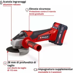 Smerigliatrice angolare a batteria EINHELL TC-AG 18/115 Li 1 x 18V 4Ah+ caricabatterie