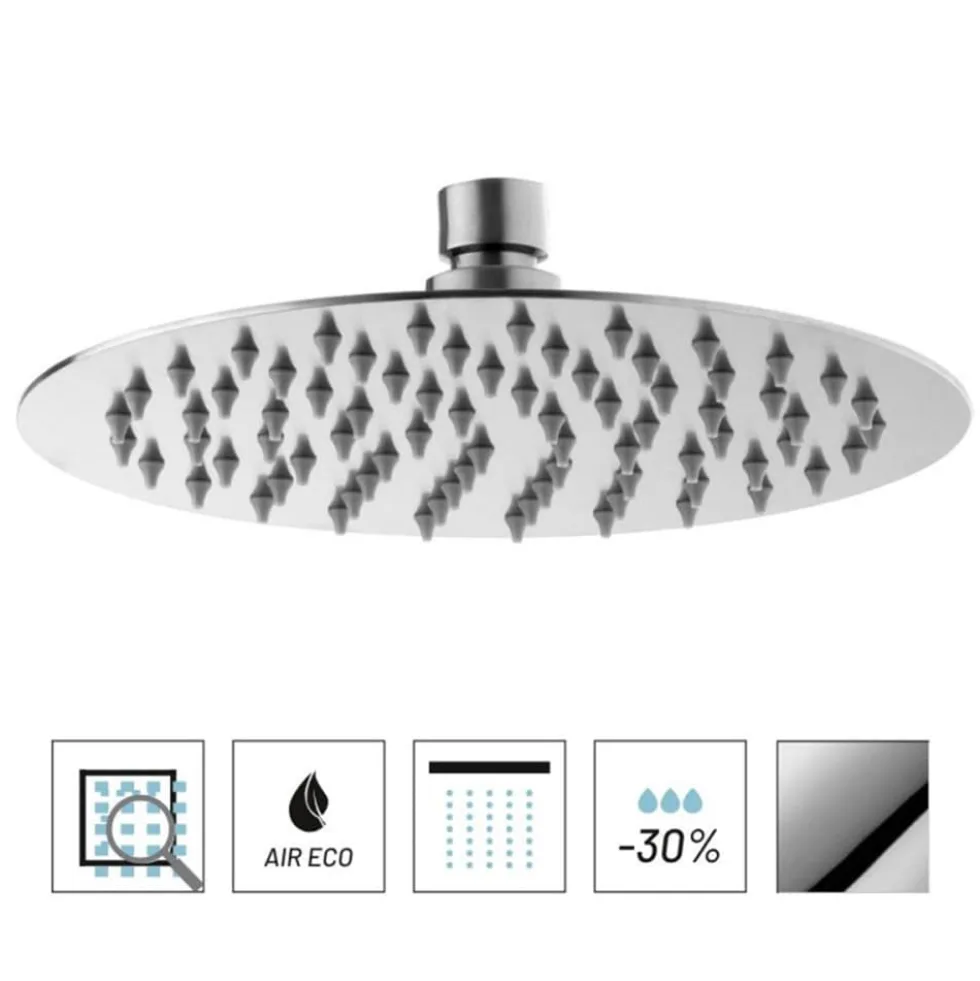 Soffione doccia ultra slim in acciaio INOX AISI 304 tondo cm.20 cromato