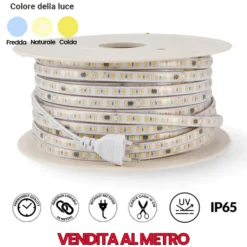 Striscia LED SMD 2835 220V 9W/mt. 900 lumen/mt. IP65 mm.10 x 5 varie tonalità di luce VENDITA AL METRO
