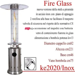 Stufa a gas cilindrica a fungo fire glass KE2020/INOX 13kw stufa a piramide per esterno