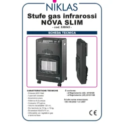 Stufa a gas gpl ad infrarossi NIKLAS NOVA SLIM pieghevole 4200W nera