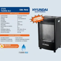 Stufa a gas gpl a fiamma blu con accensione elettronica 4200W HYUNDAI 75412