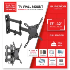 Supporto tv a parete snodato a 3 snodi per tv LED/LCD da 13" a 42" SUPERIOR SUPSTV010