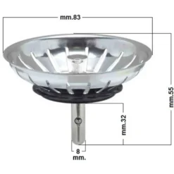 Tappo a cestello in ottone cromato mm.83 per piletta basket lavello cucina L.B. PLAST