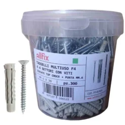 Tasselli nylon a 4 settori con viti mm.6 x 30 cf.300 pz. + punta ALLFIX