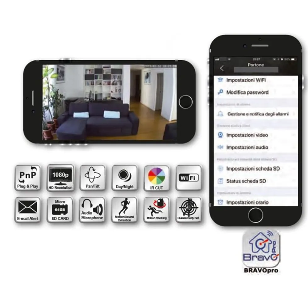 Telecamera wifi motorizzata da interno BRANO NANA' PRO Full HD 1080p