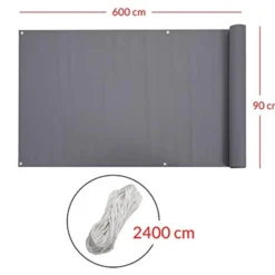 Telo frangivista copertura frangivento in pvc per ringhiere balconi cm.90 x 6 mt. grigio chiaro