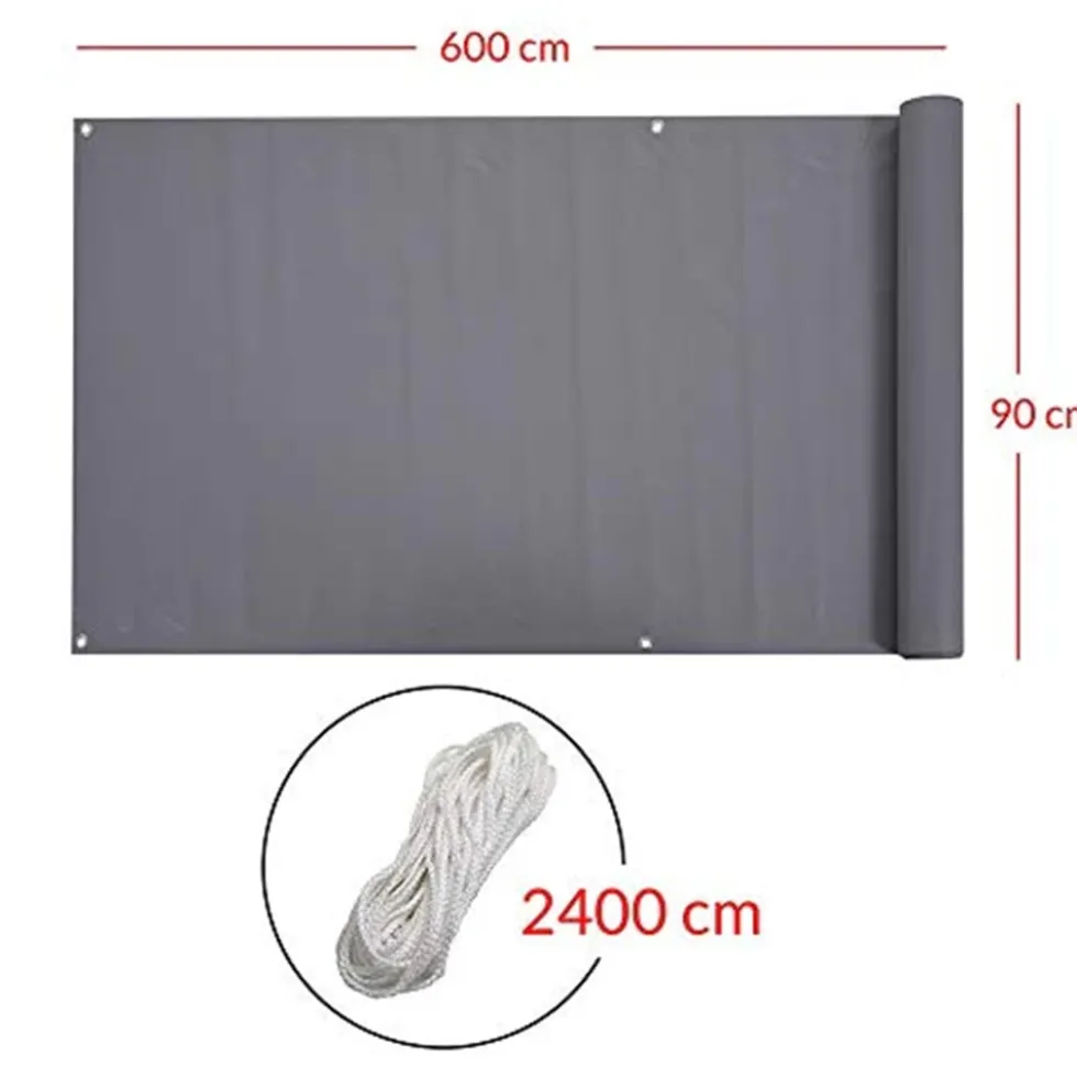 Telo frangivista copertura frangivento in pvc per ringhiere balconi cm.90 x 6 mt. grigio chiaro
