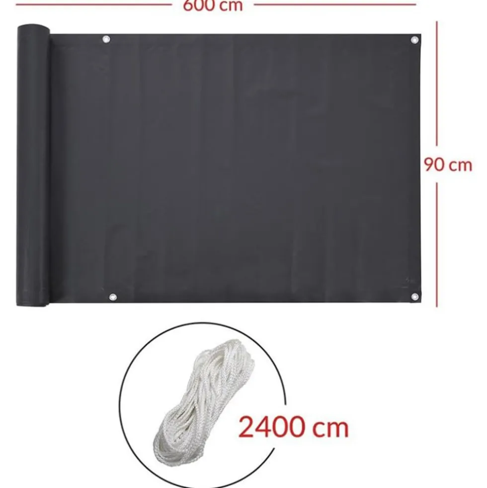 Telo frangivista copertura frangivento in pvc per ringhiere balconi cm.90 x 6 mt. grigio scuro antracite