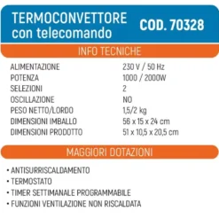 Termoventilatore a parete con telecomando e timer 2000W bianco VINCO 70328