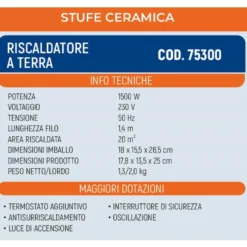Termoventilatore caldobagno ceramico oscillante ad alta efficienza 1500W HYUNDAI 75300