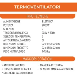 Termoventilatore caldobagno elettrico d' arredo 2000W rosso VINCO 70342
