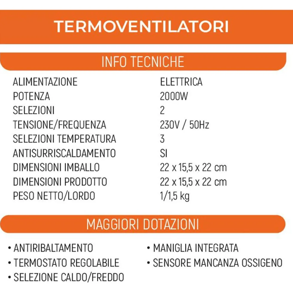 Termoventilatore caldobagno elettrico d' arredo 2000W rosso VINCO 70342