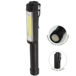 Torcia led da lavoro in alluminio ad alta luminosità CFG NERO CALAMITO con magnete e clip
