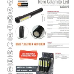 Torcia led da lavoro in alluminio ad alta luminosità CFG NERO CALAMITO con magnete e clip