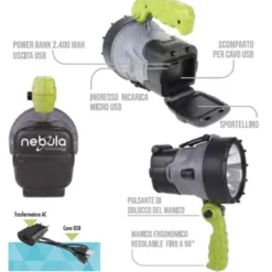 Torcia led ricaricabile CFG NEBULA 5W con manico girevole e piedistallo