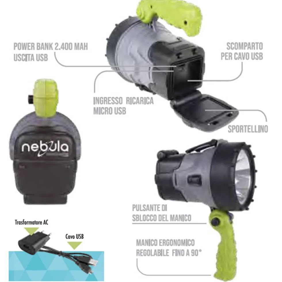 Torcia led ricaricabile CFG NEBULA 5W con manico girevole e piedistallo