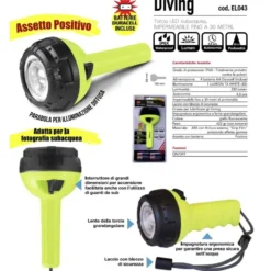 Torcia led subacquea DIVING assetto positivo impermeabile fino a 30 metri CFG EL043