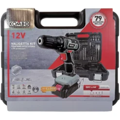 Trapano avvitatore a batteria 12V 1,5ah con kit 79 accessori per il fai da te KOMBO KIT833