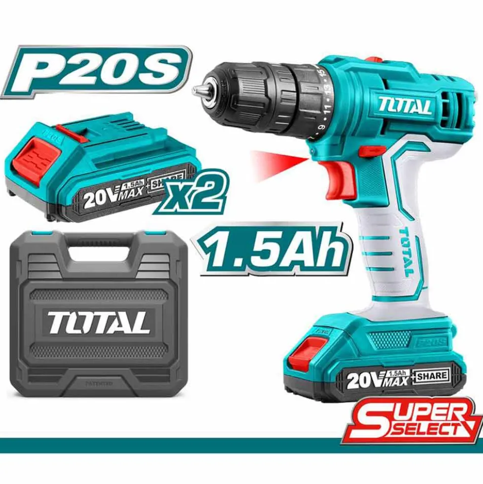 Trapano avvitatore a batteria 20V 1,5Ah 2 batterie litio TOTTDLI20012