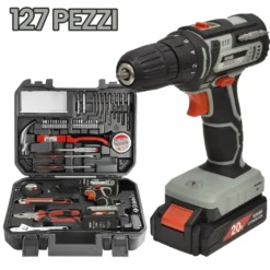 Trapano avvitatore a batteria 20V 1,5ah con kit 127 accessori per il fai da te KOMBO KIT127
