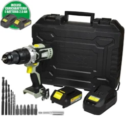 Trapano avvitatore a batteria 20V 2Ah KOMBO PRO percussione con valigetta e kit accessori